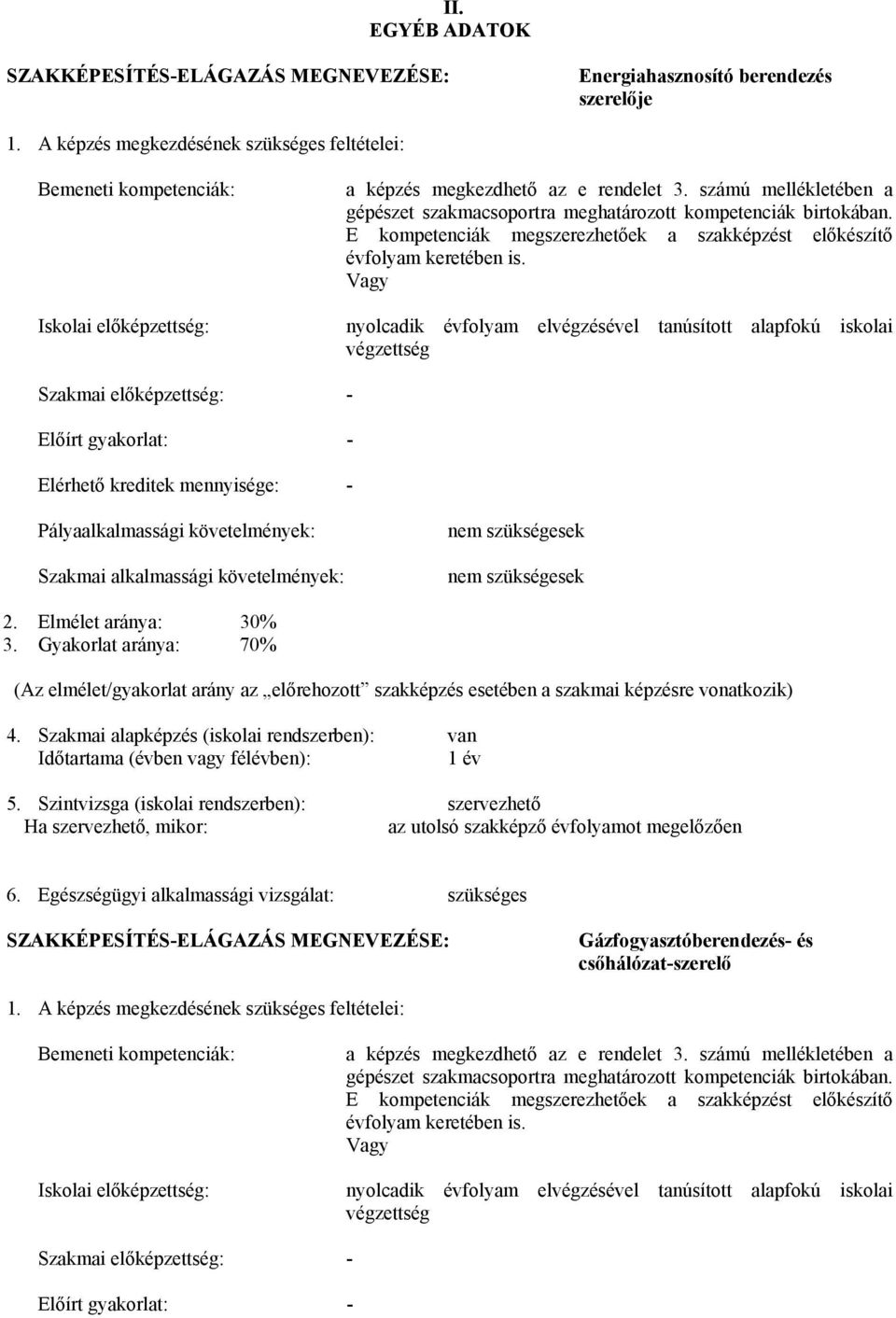 számú mellékletében a gépészet szakmacsoportra meghatározott kompetenciák birtokában. E kompetenciák megszerezhetőek a szakképzést előkészítő évfolyam keretében is.