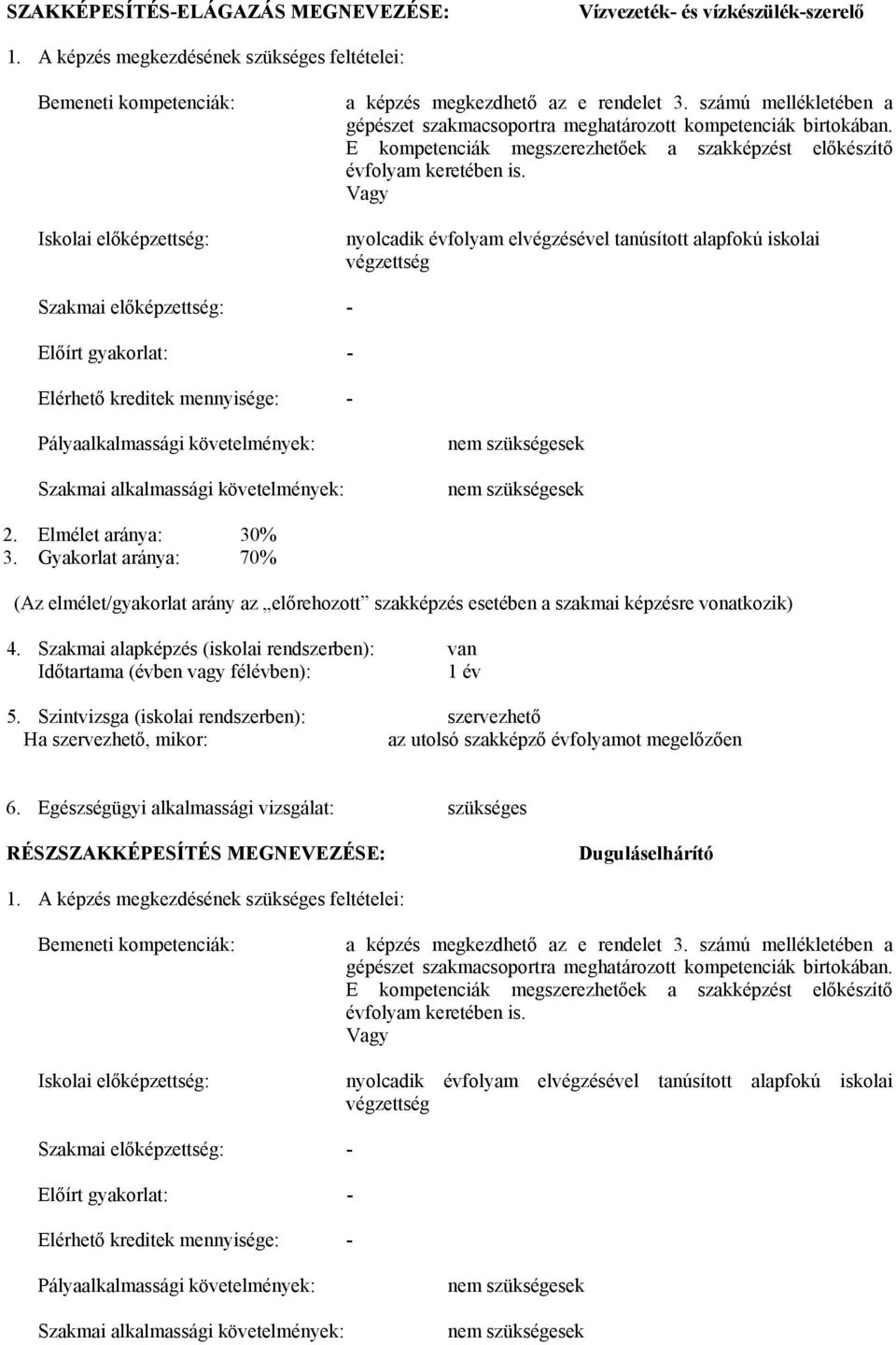 számú mellékletében a gépészet szakmacsoportra meghatározott kompetenciák birtokában. E kompetenciák megszerezhetőek a szakképzést előkészítő évfolyam keretében is.