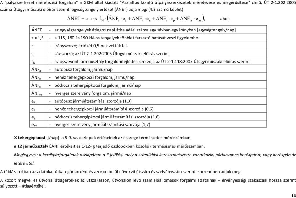 3 számú képlet) N ( ÁNF e + ÁNF e + ÁNF e + ÁNF e ) ÁNET= z r s f, ahol: a a n n p p ny ny ÁNET z = 1,5 r s f N ÁNF a ÁNF n ÁNF p ÁNF ny e a e n e p e ny - az egységtengelyek átlagos napi áthaladási