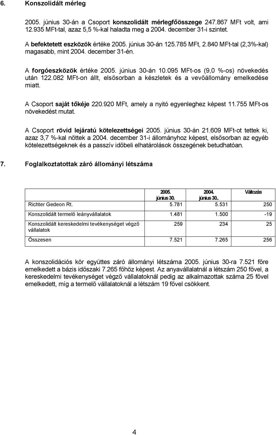 082 -on állt, elsősorban a készletek és a vevőállomány emelkedése miatt. A Csoport saját tőkéje 220.920, amely a nyitó egyenleghez képest 11.755 -os növekedést mutat.