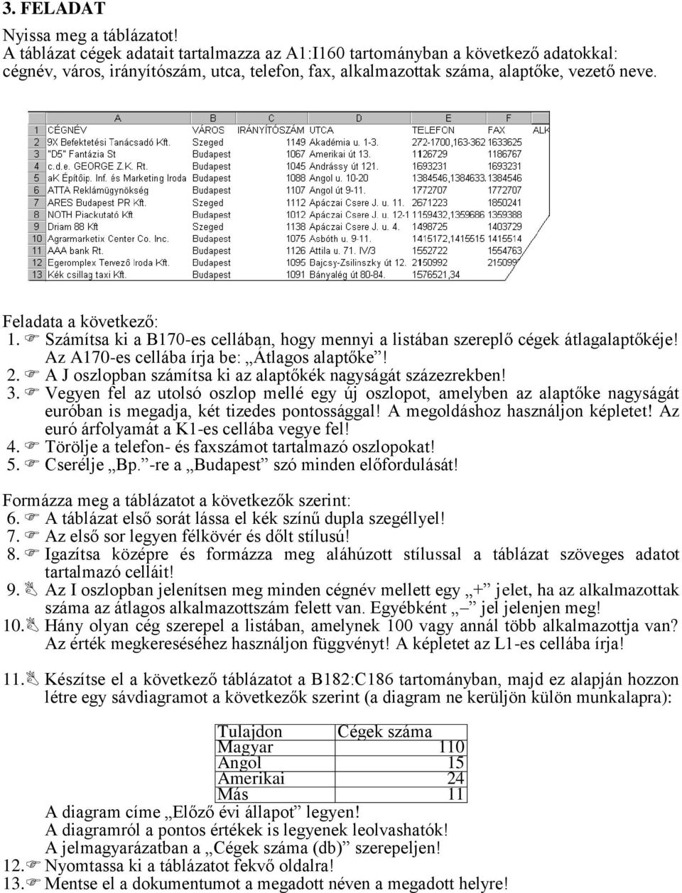 3. Vegyen fel az utolsó oszlop mellé egy új oszlopot, amelyben az alaptőke nagyságát euróban is megadja, két tizedes pontossággal! A megoldáshoz használjon képletet!