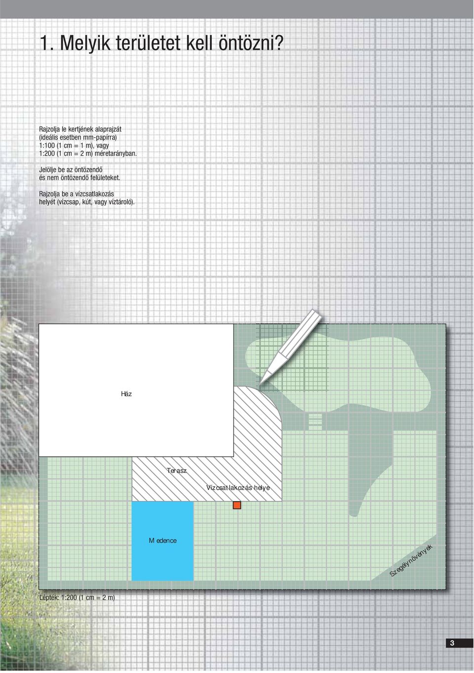 (1 c 2 ) éretarányban. Jelölje be az öntözendő és ne öntözendő felületeket.