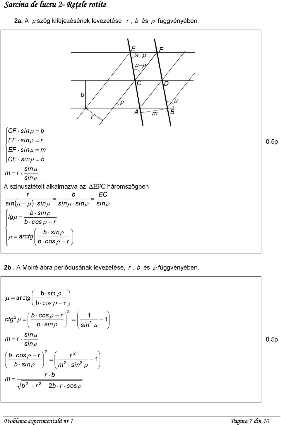 sin b sin tg b cos r b sin arctg b cos r 2b. A Moiré ábra periódusának levezetése, r, b és függvényében.