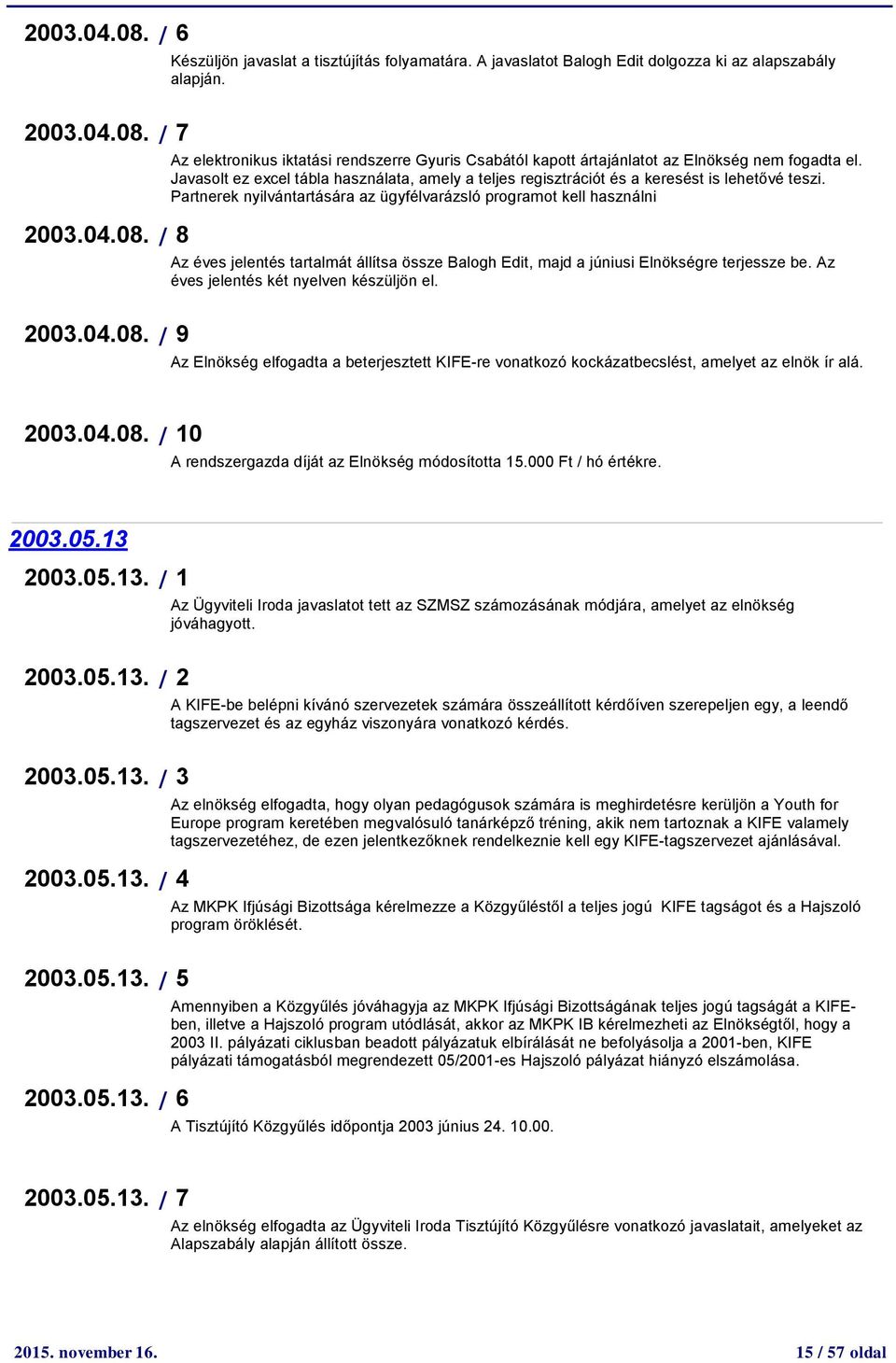 Partnerek nyilvántartására az ügyfélvarázsló programot kell használni Az éves jelentés tartalmát állítsa össze Balogh Edit, majd a júniusi Elnökségre terjessze be.