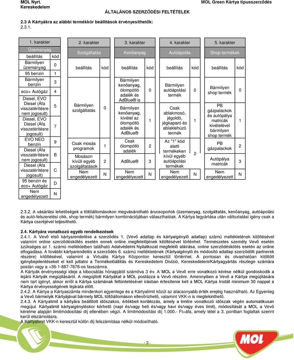 benzin Diesel (Áfa visszatérítésre B nem jogosult) Diesel (Áfa visszatérítésre C jogosult) 95 benzin és D eco+ Autógáz em 2. karakter 3. karakter 4. karakter 5.