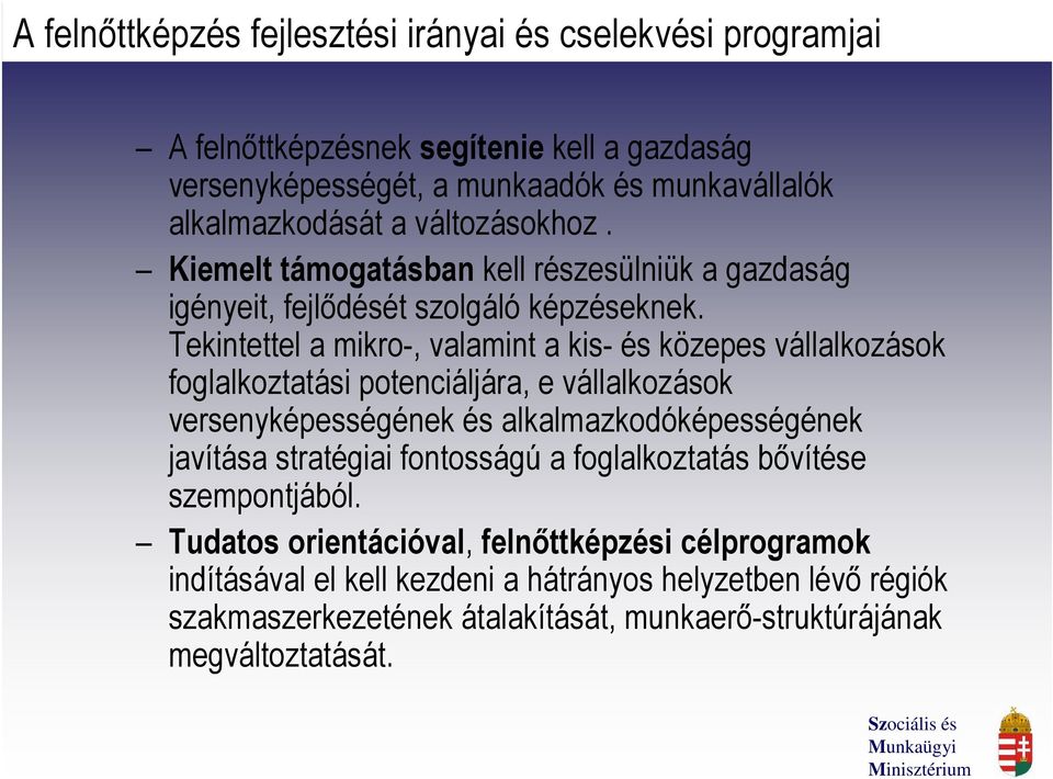 Tekintettel a mikro-, valamint a kis- és közepes vállalkozások foglalkoztatási potenciáljára, e vállalkozások versenyképességének és alkalmazkodóképességének javítása