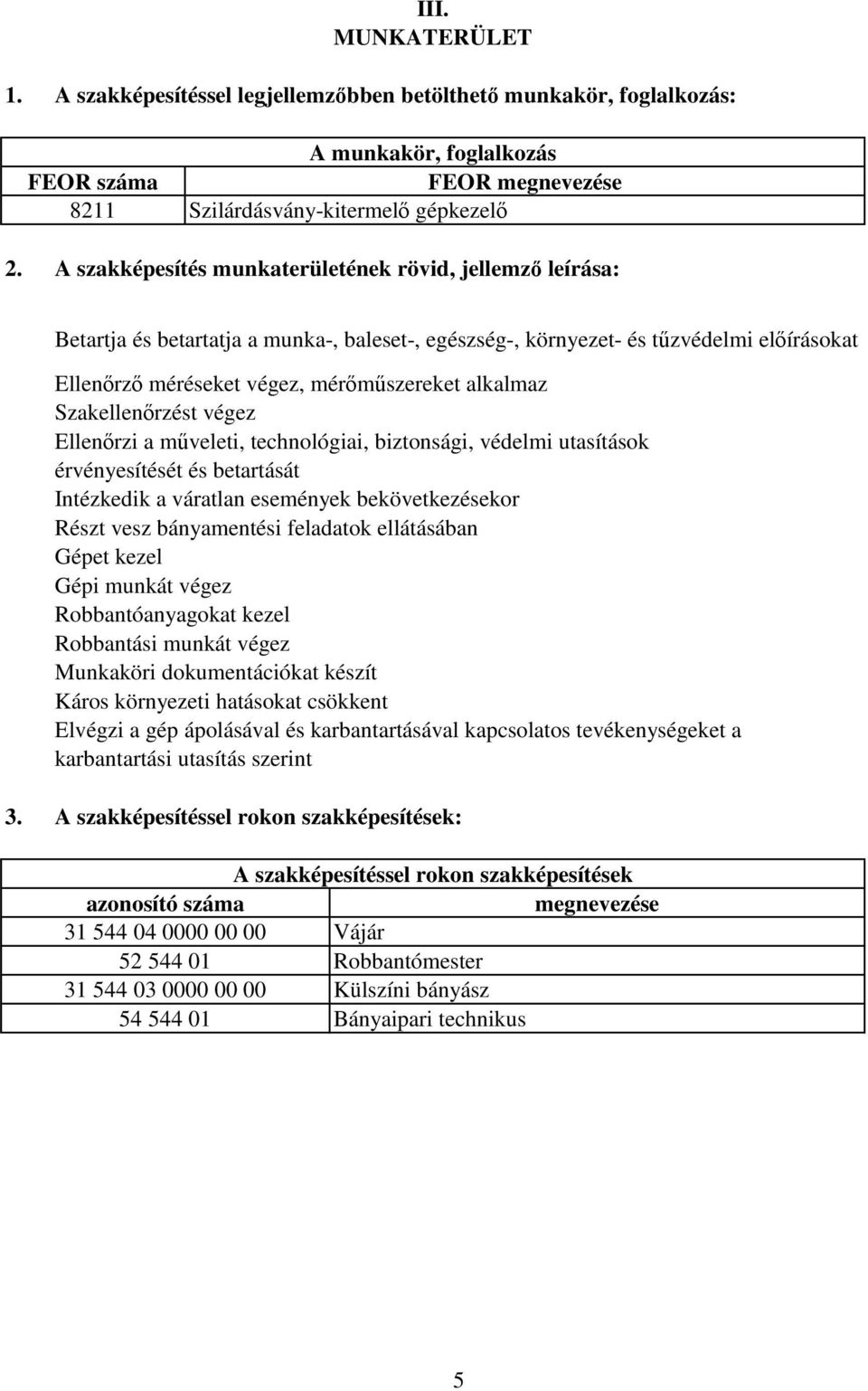 Szakellenőrzést végez Ellenőrzi a műveleti, technológiai, biztonsági, védelmi utasítások érvényesítését és betartását Intézkedik a váratlan események bekövetkezésekor Részt vesz bányamentési