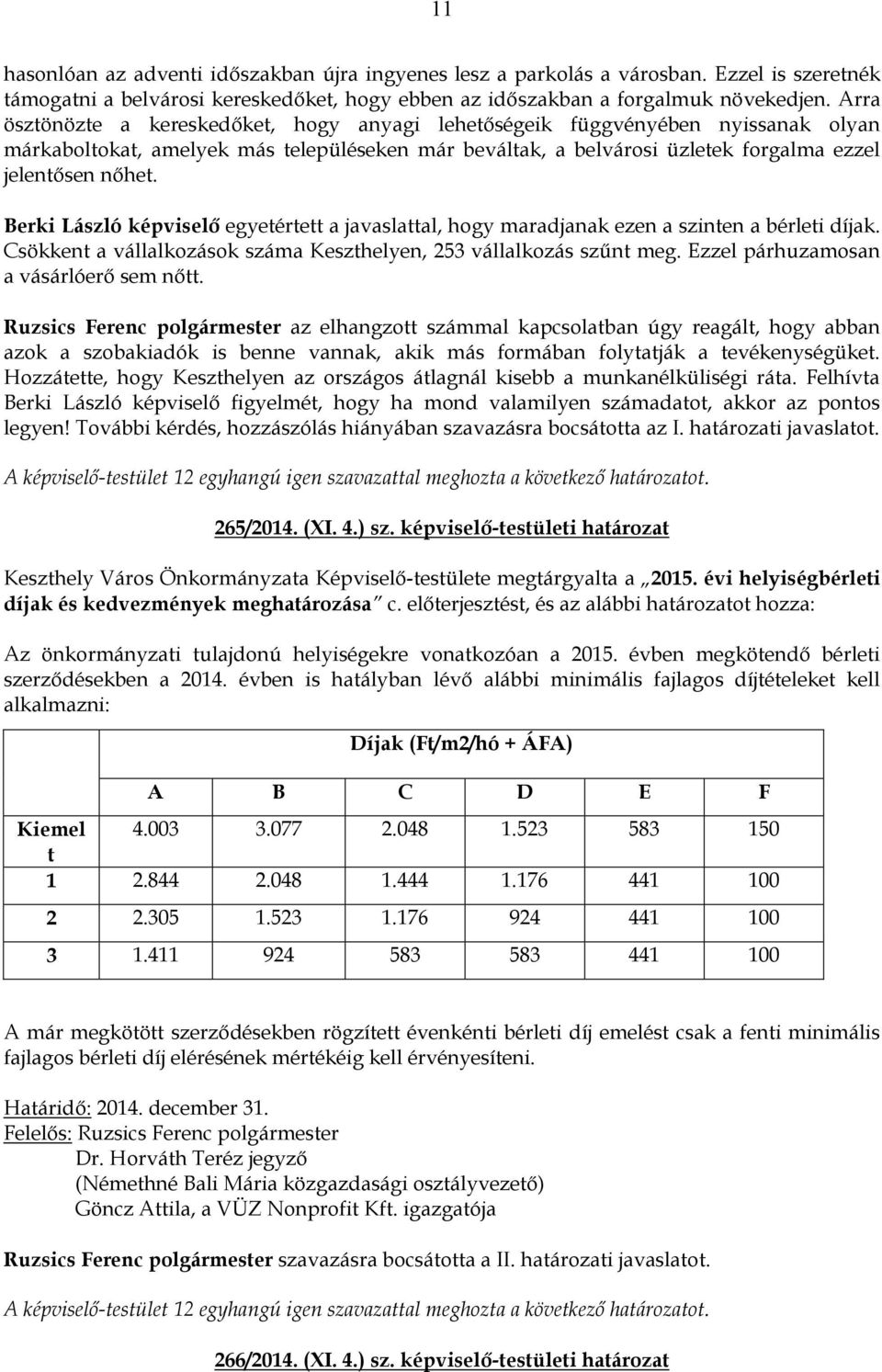 Berki László képviselő egyetértett a javaslattal, hogy maradjanak ezen a szinten a bérleti díjak. Csökkent a vállalkozások száma Keszthelyen, 253 vállalkozás szűnt meg.