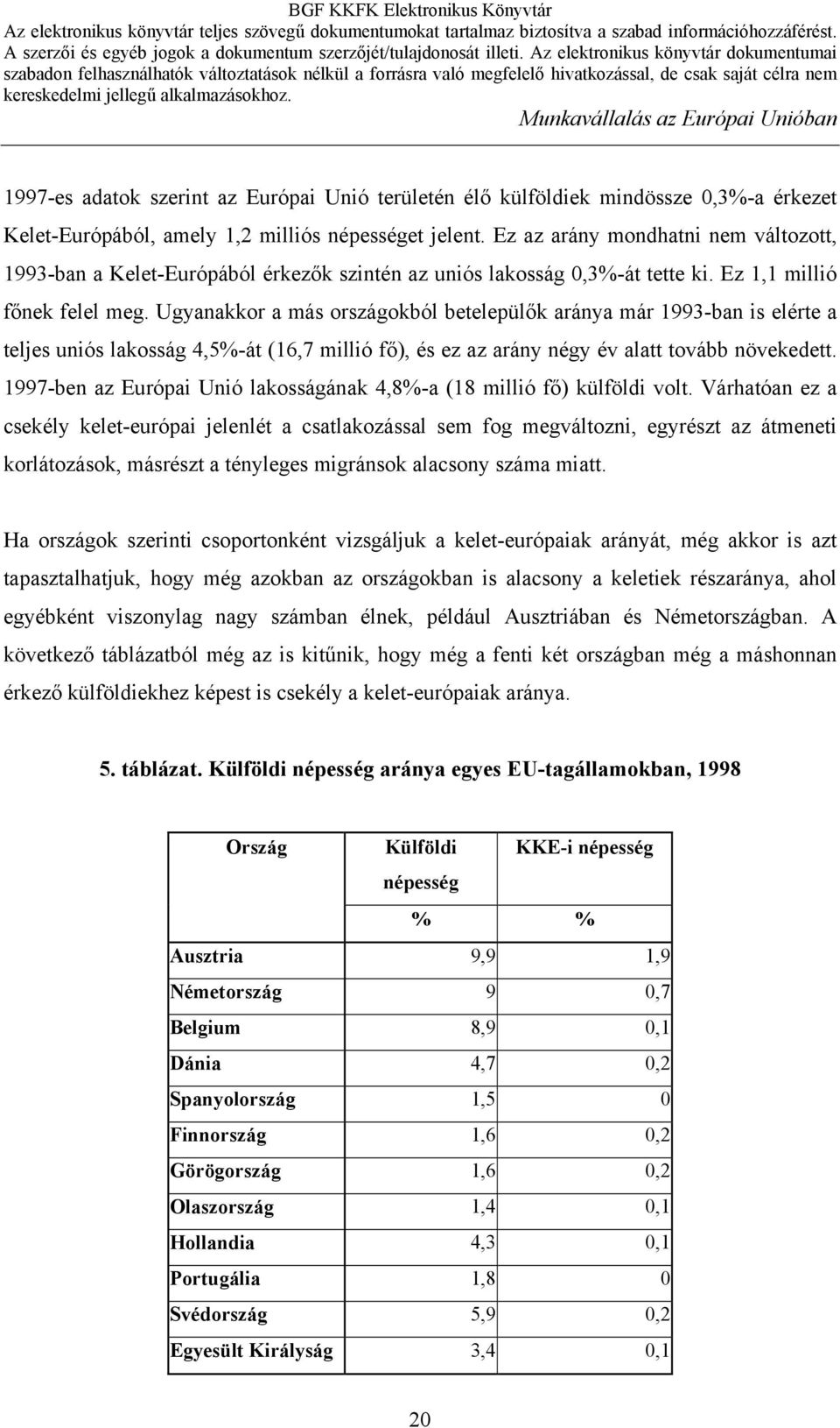 Ugyanakkor a más országokból betelepülők aránya már 1993-ban is elérte a teljes uniós lakosság 4,5%-át (16,7 millió fő), és ez az arány négy év alatt tovább növekedett.