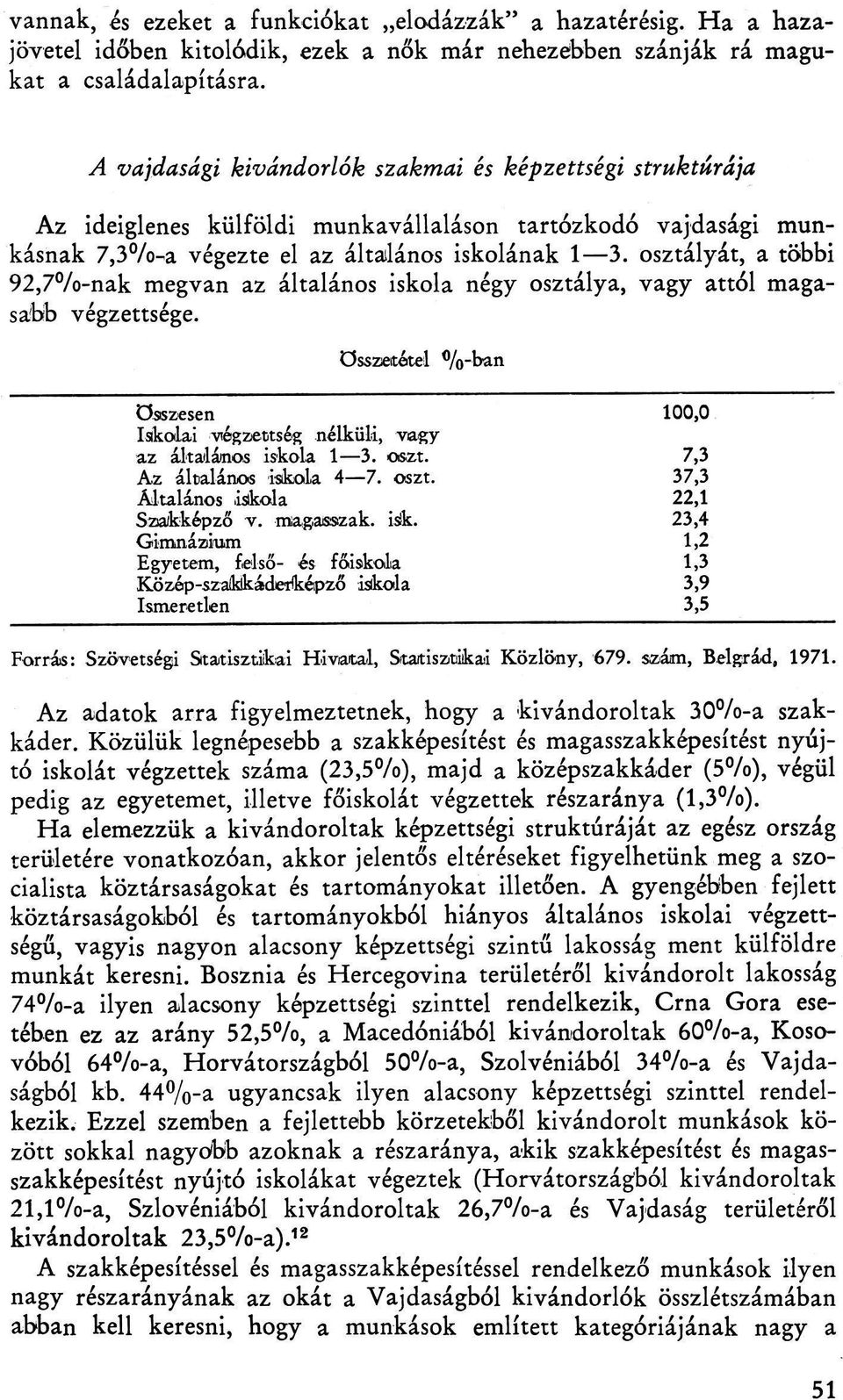 osztályát, a többi 92,7%-nak megvan az általános iskola négy osztálya, vagy attól magasabb végzettsége. összetétel %-ban összesen Iskolai végzettség nélküli, vagy az általános iskola 1 3. oszt. Az általános iskola 4 7.