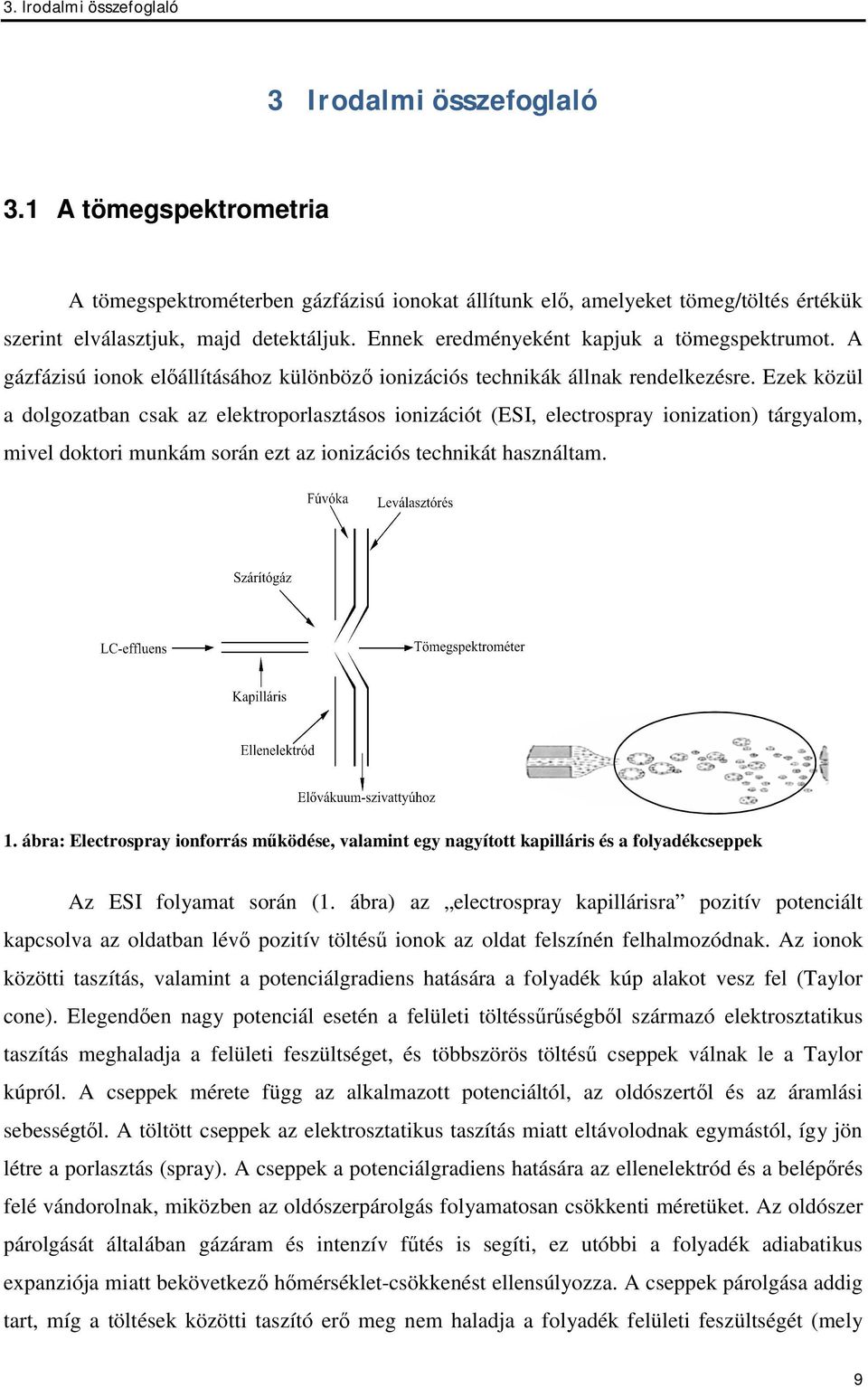 Ezek közül a dolgozatban csak az elektroporlasztásos ionizációt (ESI, electrospray ionization) tárgyalom, mivel doktori munkám során ezt az ionizációs technikát használtam. 1.