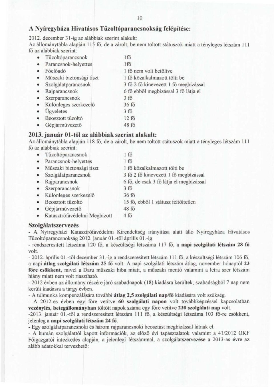 Parancsnok-helyettes Ira Főelőadó I fö nem volt betöltve Műszaki biztonsági tiszt I 10 közalkalmazott tölti be Szolgálatparancsnok 3 ro 2 ro kinevezett l ro megbízással Rajparancsnok 6 ra ebből