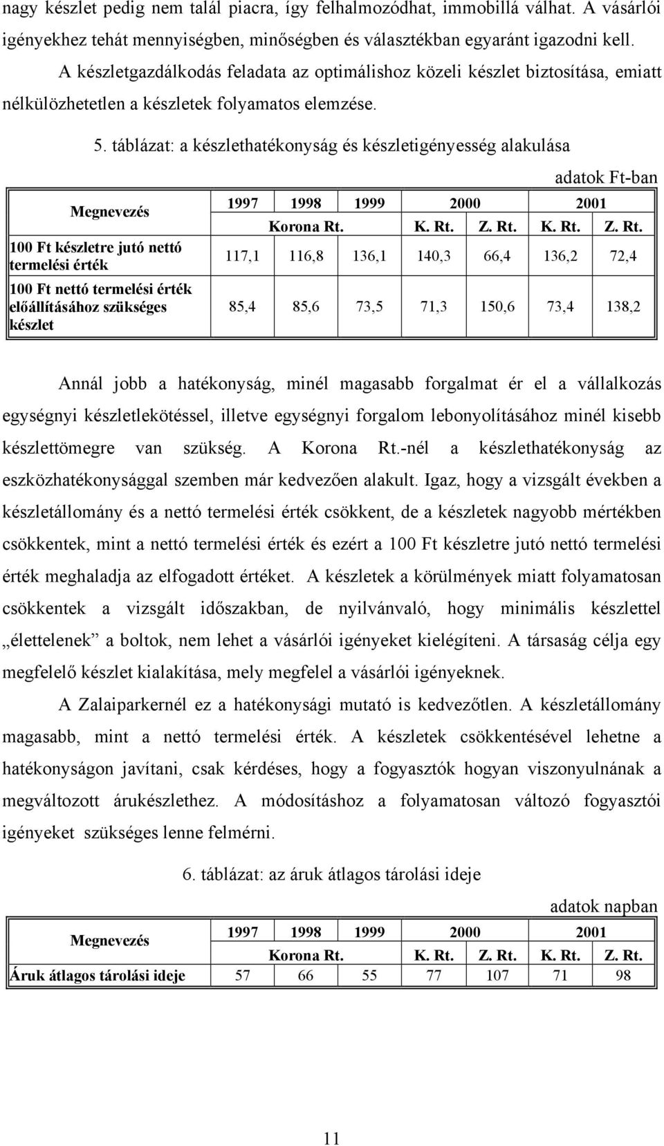táblázat: a készlethatékonyság és készletigényesség alakulása 100 Ft készletre jutó nettó termelési érték 100 Ft nettó termelési érték előállításához szükséges készlet adatok Ft-ban 117,1 116,8 136,1