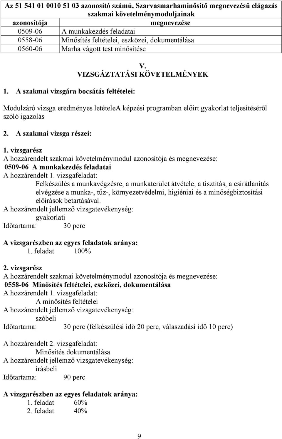 VIZSGÁZTATÁSI KÖVETELMÉNYEK Modulzáró vizsga eredményes letételea képzési programban előírt gyakorlat teljesítéséről szóló igazolás 2. A szakmai vizsga részei: 1.