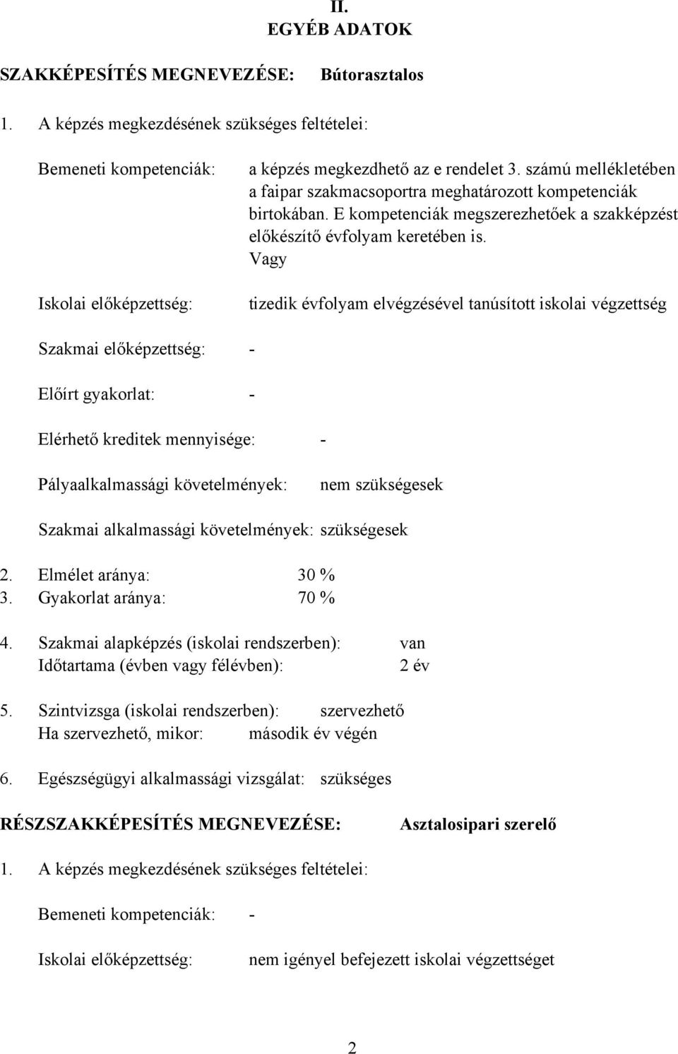 számú mellékletében a faipar szakmacsoportra meghatározott kompetenciák birtokában. E kompetenciák megszerezhetőek a szakképzést előkészítő évfolyam keretében is.