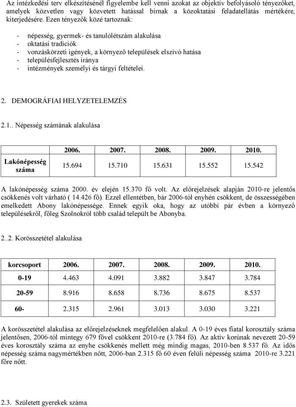 Ezen tényezők közé tartoznak: - népesség, gyermek- és tanulólétszám alakulása - oktatási tradíciók - vonzáskörzeti igények, a környező települések elszívó hatása - településfejlesztés iránya -