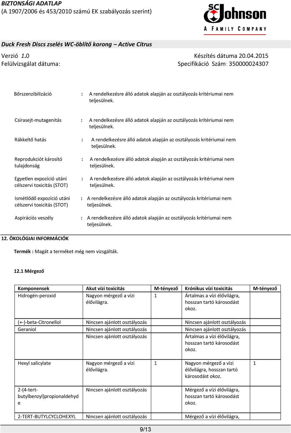 (STOT) Aspirációs veszély : A rendelkezésre álló adatok alapján az osztályozás kritériumai nem : A rendelkezésre álló adatok alapján az osztályozás kritériumai nem : A rendelkezésre álló adatok