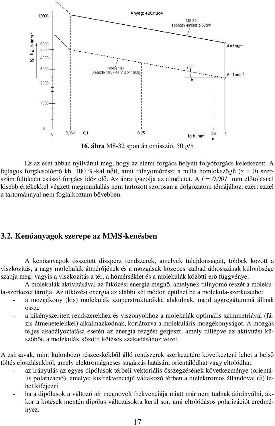 A f = 0,001 mm előtolásnál kisebb értékekkel végzett megmunkálás nem tartozott szorosan a dolgozatom témájához, ezért ezzel a tartománnyal nem foglalkoztam bővebben. 3.2.