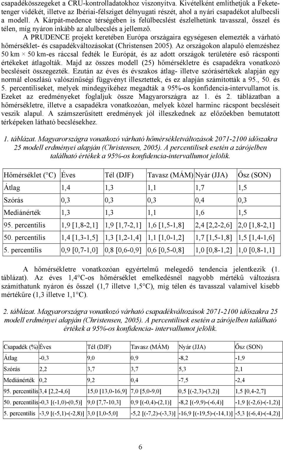 A PRUDENCE projekt keretében Európa országaira egységesen elemezték a várható hőmérséklet- és csapadékváltozásokat (Christensen 2005).