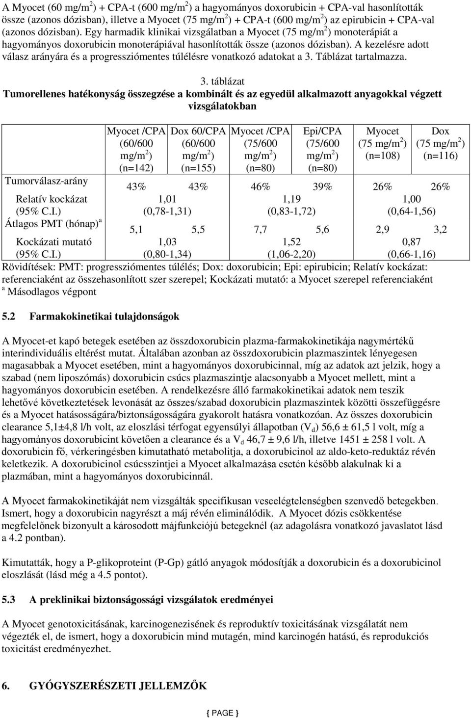 A kezelésre adott válasz arányára és a progressziómentes túlélésre vonatkozó adatokat a 3.