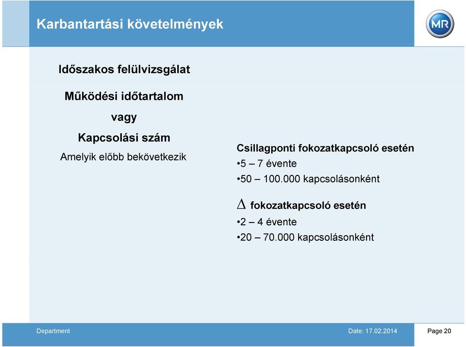 fokozatkapcsoló esetén 5 7 évente 50 100.