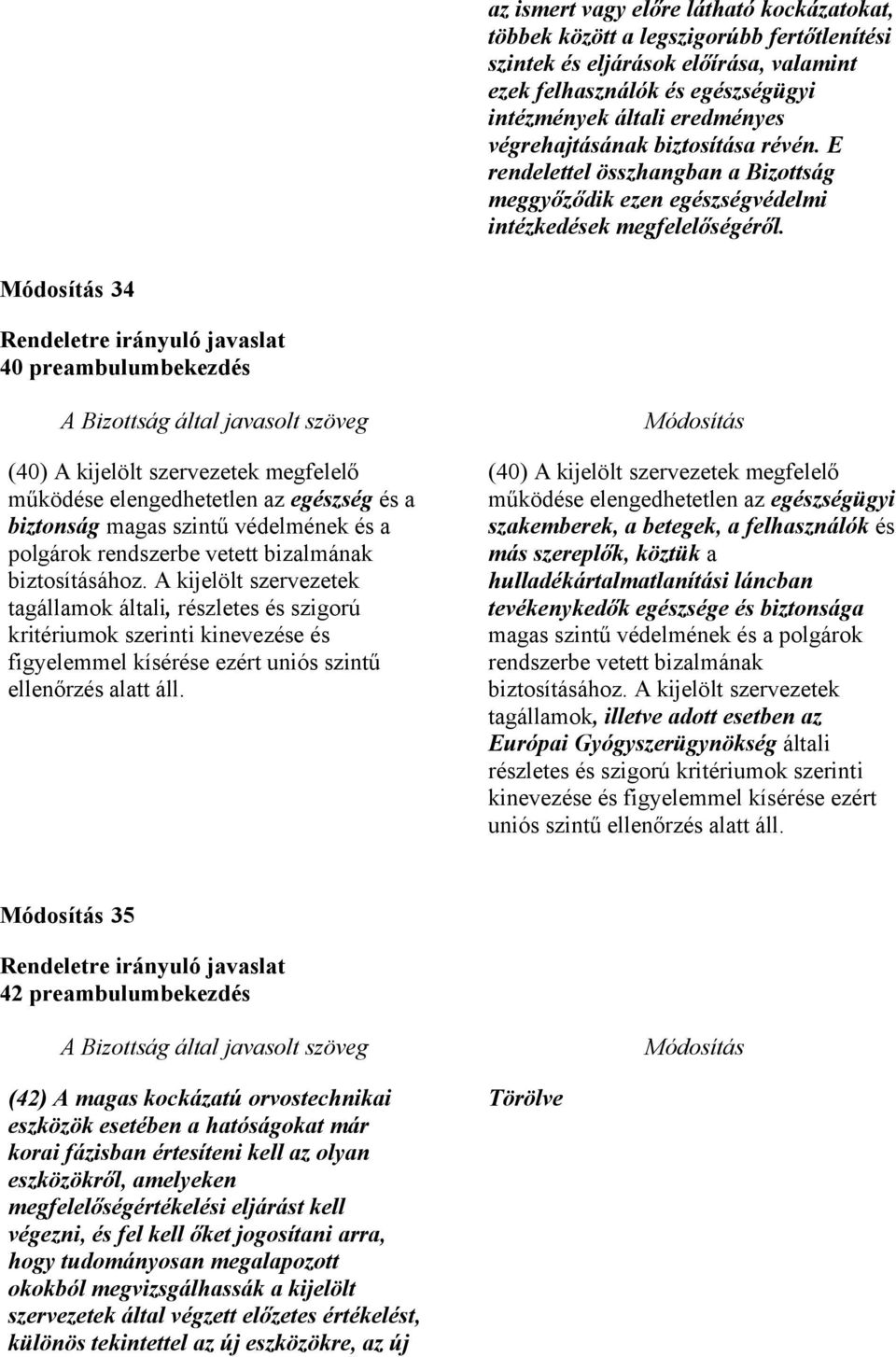 34 40 preambulumbekezdés (40) A kijelölt szervezetek megfelelő működése elengedhetetlen az egészség és a biztonság magas szintű védelmének és a polgárok rendszerbe vetett bizalmának biztosításához.