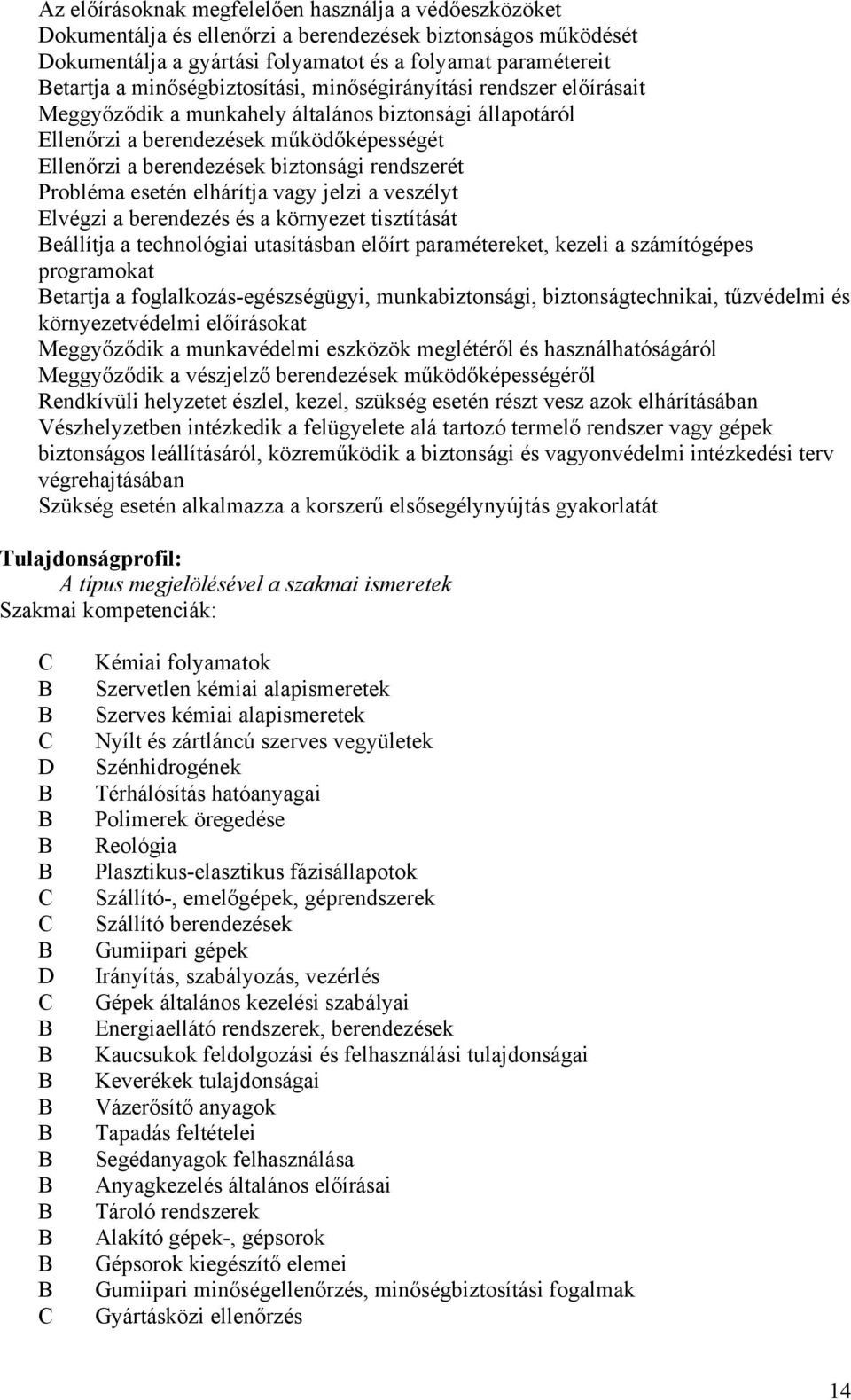 rendszerét Probléma esetén elhárítja vagy jelzi a veszélyt Elvégzi a berendezés és a környezet tisztítását eállítja a technológiai utasításban előírt paramétereket, kezeli a számítógépes programokat