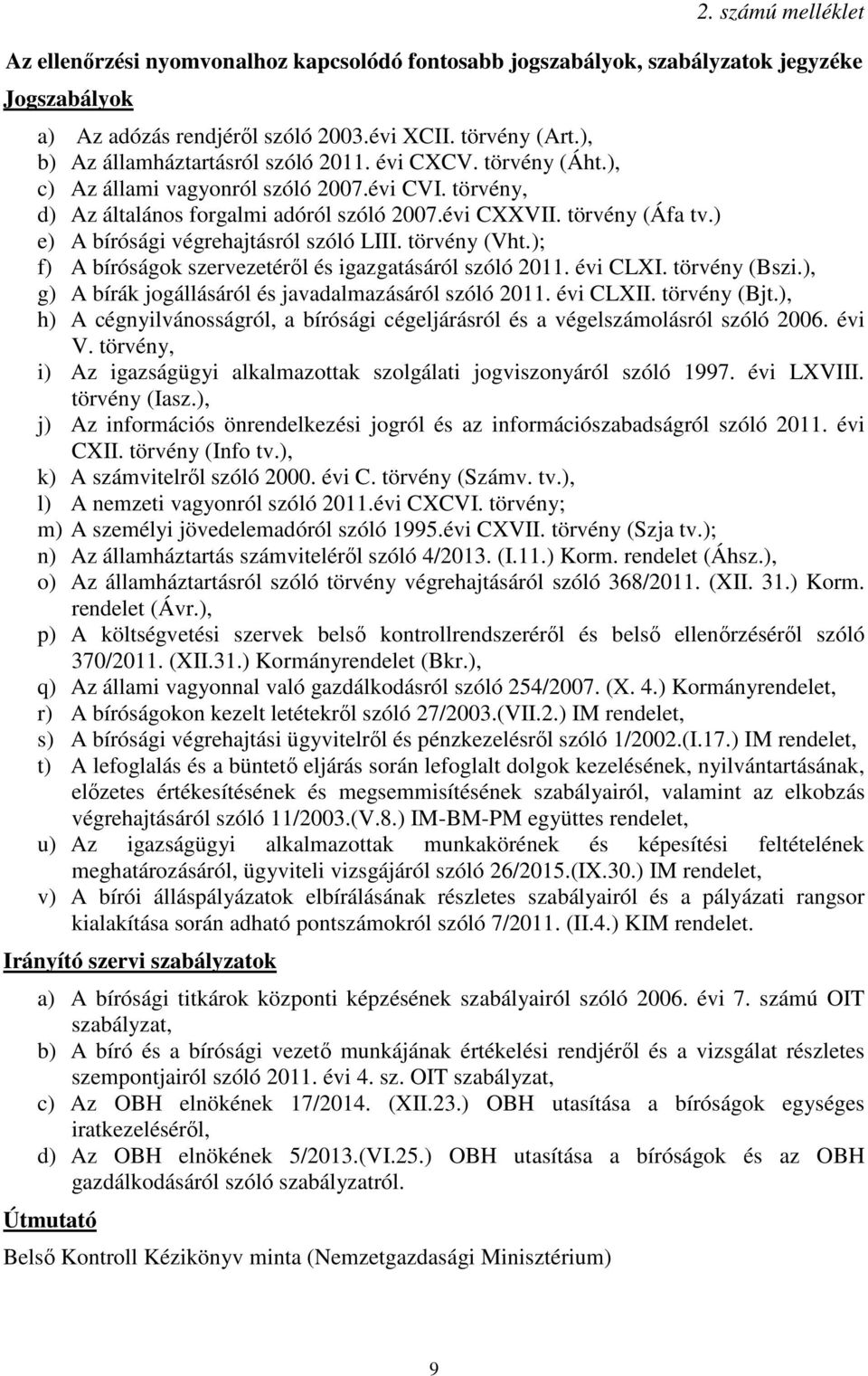 ) e) A bírósági végrehajtásról szóló LIII. törvény (Vht.); f) A bíróságok szervezetéről és igazgatásáról szóló 2011. évi CLXI. törvény (Bszi.), g) A bírák jogállásáról és javadalmazásáról szóló 2011.