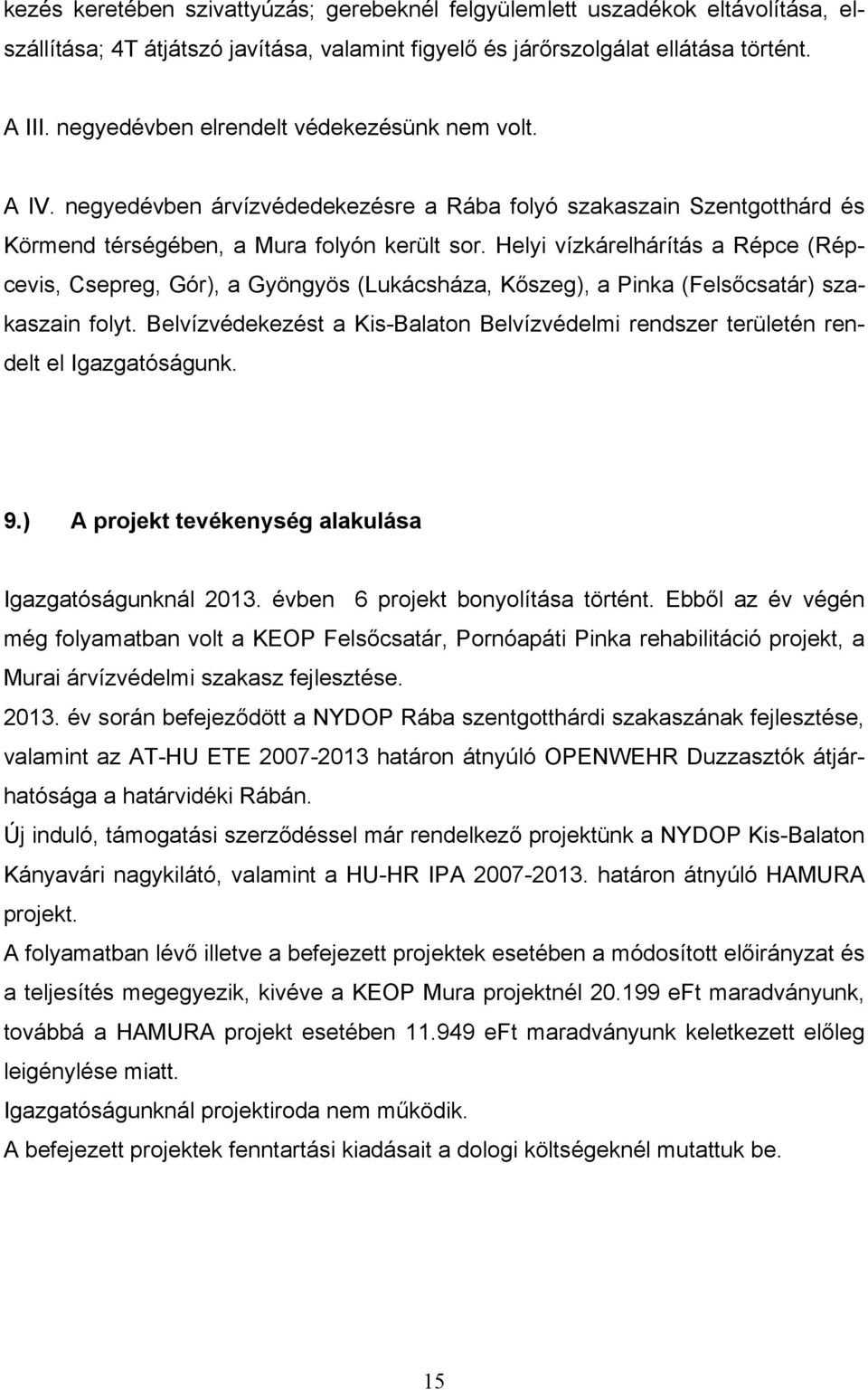 Helyi vízkárelhárítás a Répce (Répcevis, Csepreg, Gór), a Gyöngyös (Lukácsháza, Kőszeg), a Pinka (Felsőcsatár) szakaszain folyt.