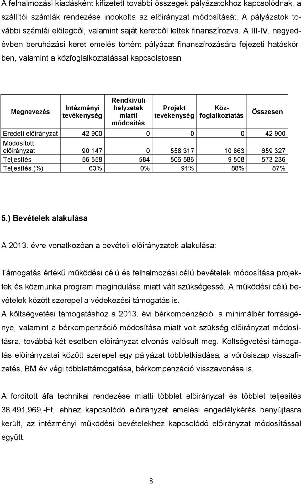 negyedévben beruházási keret emelés történt pályázat finanszírozására fejezeti hatáskörben, valamint a közfoglalkoztatással kapcsolatosan.