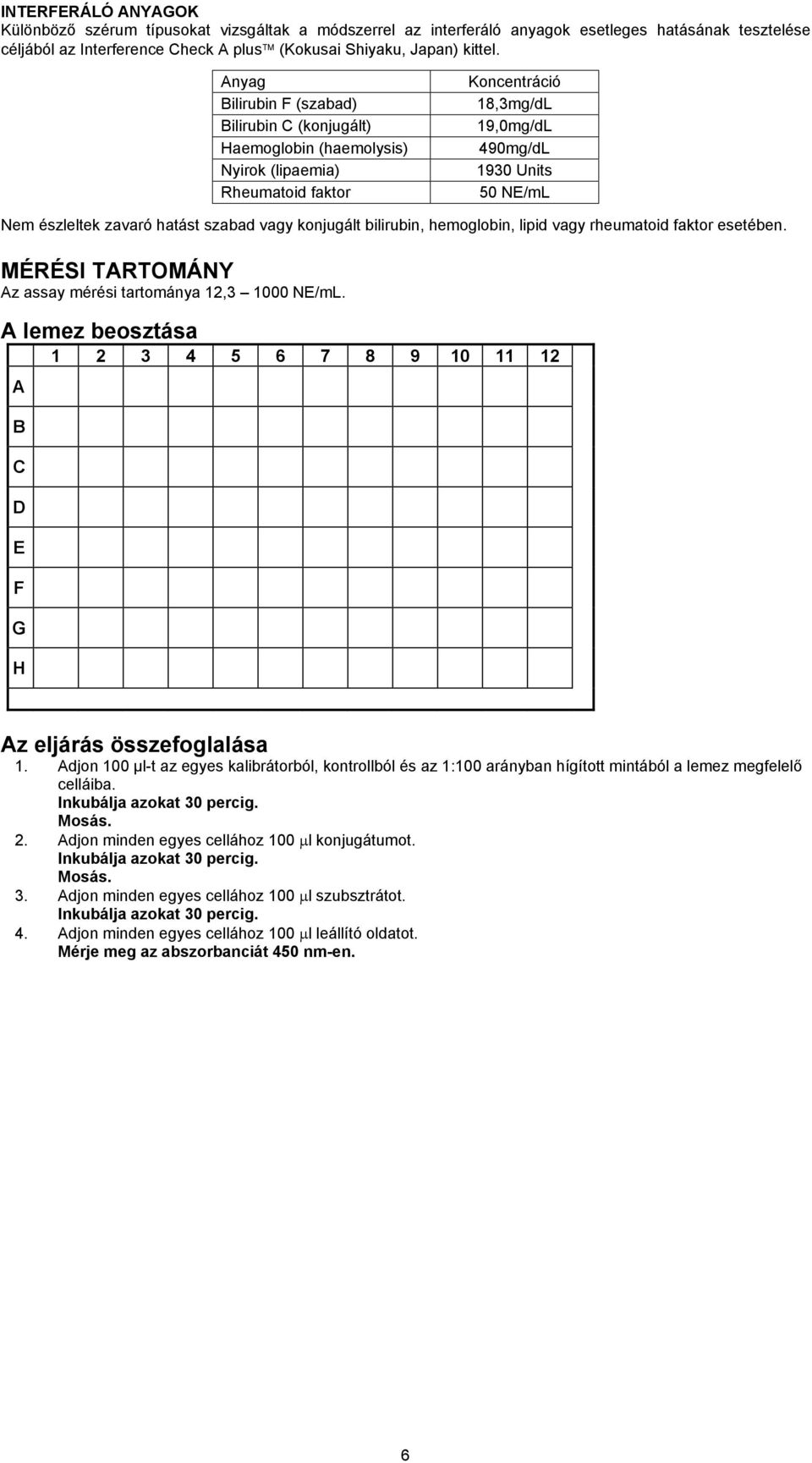 hatást szabad vagy konjugált bilirubin, hemoglobin, lipid vagy rheumatoid faktor esetében. MÉRÉSI TARTOMÁNY Az assay mérési tartománya 12,3 1000 NE/mL.