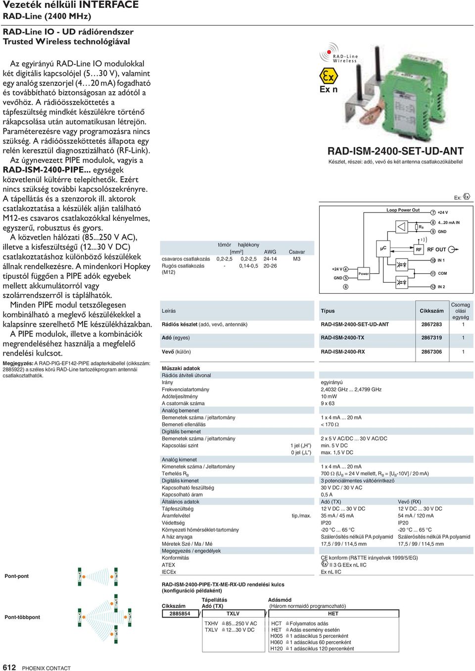 Paraméterezésre vagy programozásra nincs szükség. A rádióösszeköttetés állapota egy relén keresztül diagnosztizálható (RF-Link). Az úgynevezett PIPE modulok, vagyis a RAD-ISM-2400-PIPE.