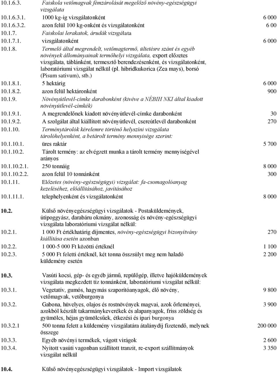 Termelő által megrendelt, vetőmagtermő, ültetésre szánt és egyéb növények állományainak termőhelyi vizsgálata, export előzetes vizsgálata, táblánként, termesztő berendezésenként, és vizsgálatonként,