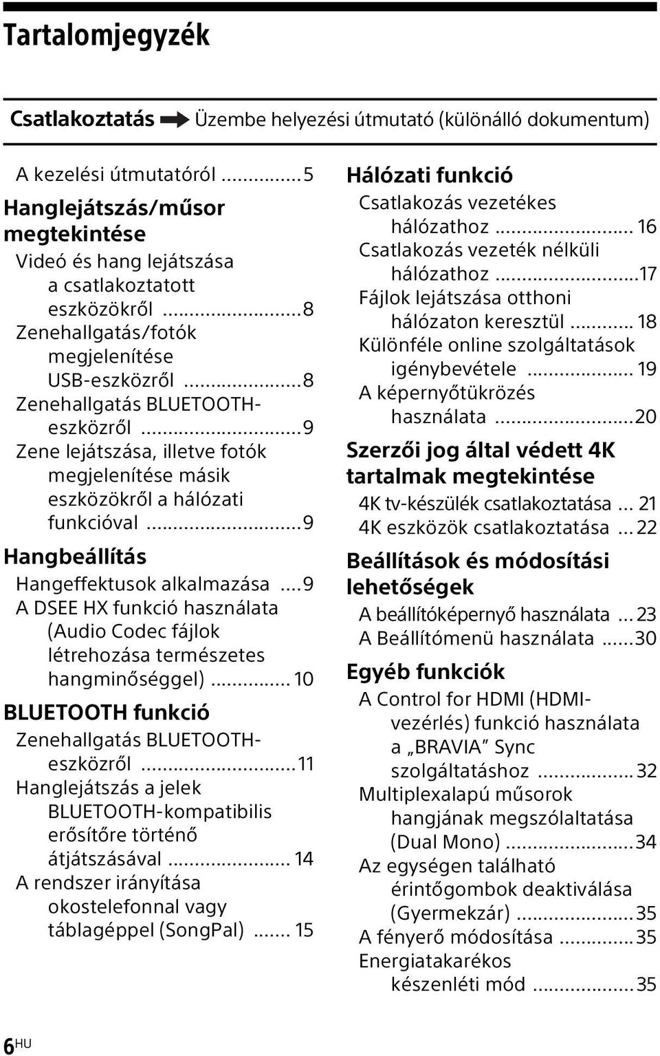 ..9 Hangbeállítás Hangeffektusok alkalmazása...9 A DSEE HX funkció használata (Audio Codec fájlok létrehozása természetes hangminőséggel)... 10 BLUETOOTH funkció Zenehallgatás BLUETOOTHeszközről.