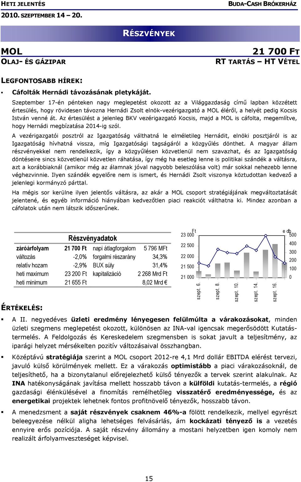 István venné át. Az értesülést a jelenleg BKV vezérigazgató Kocsis, majd a MOL is cáfolta, megemlítve, hogy Hernádi megbízatása 2014-ig szól.