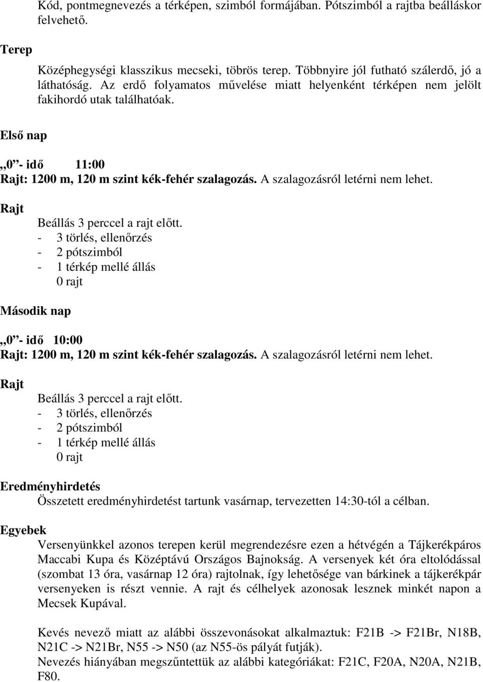 Beállás 3 perccel a rajt előtt. - 3 törlés, ellenőrzés - 2 pótszimból - 1 térkép mellé állás 0 rajt Második nap 0 - idő 10:00 : 1200 m, 120 m szint kék-fehér szalagozás.