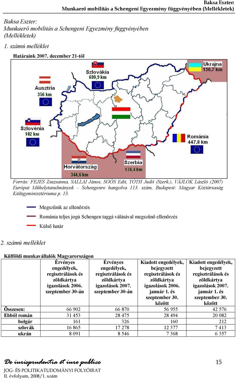 szám, Budapest: Magyar Köztársaság Külügyminisztériuma p. 13. Megszűnik az ellenőrzés Románia teljes jogú Schengen taggá válásával megszűnő ellenőrzés Külső határ 2.