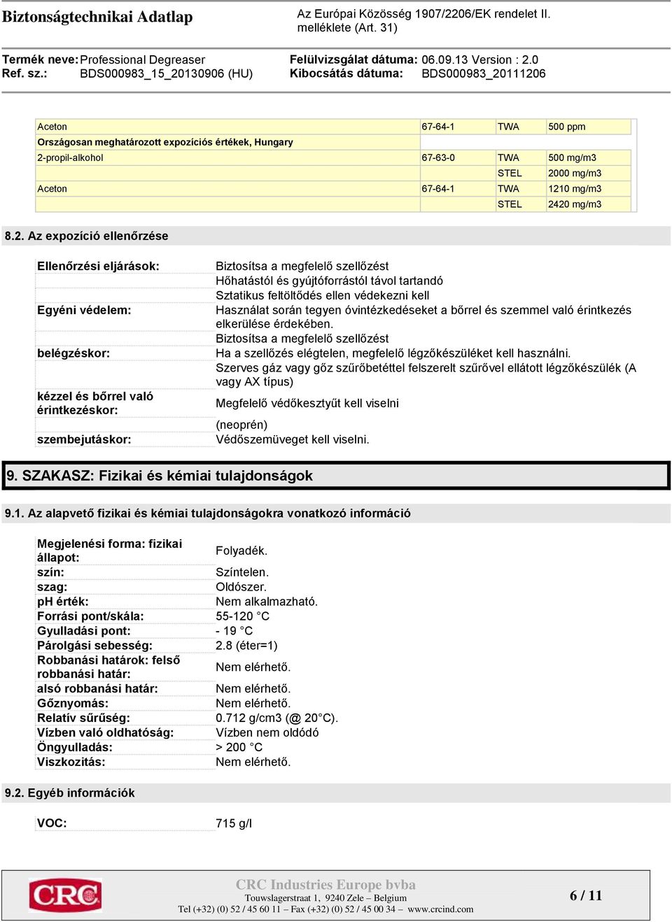 00 mg/m3 Aceton 67-64-1 TWA 121