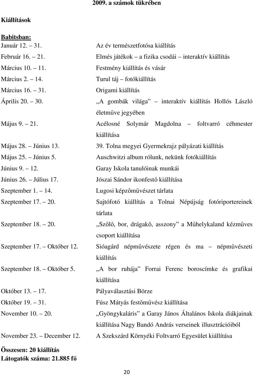 László életmőve jegyében Május 9. 21. Acélosné Solymár Magdolna foltvarró céhmester Május 28. Június 13. Május 25. Június 5. Június 9. 12. Június 26. Július 17. Szeptember 1. 14. Szeptember 17. 20.