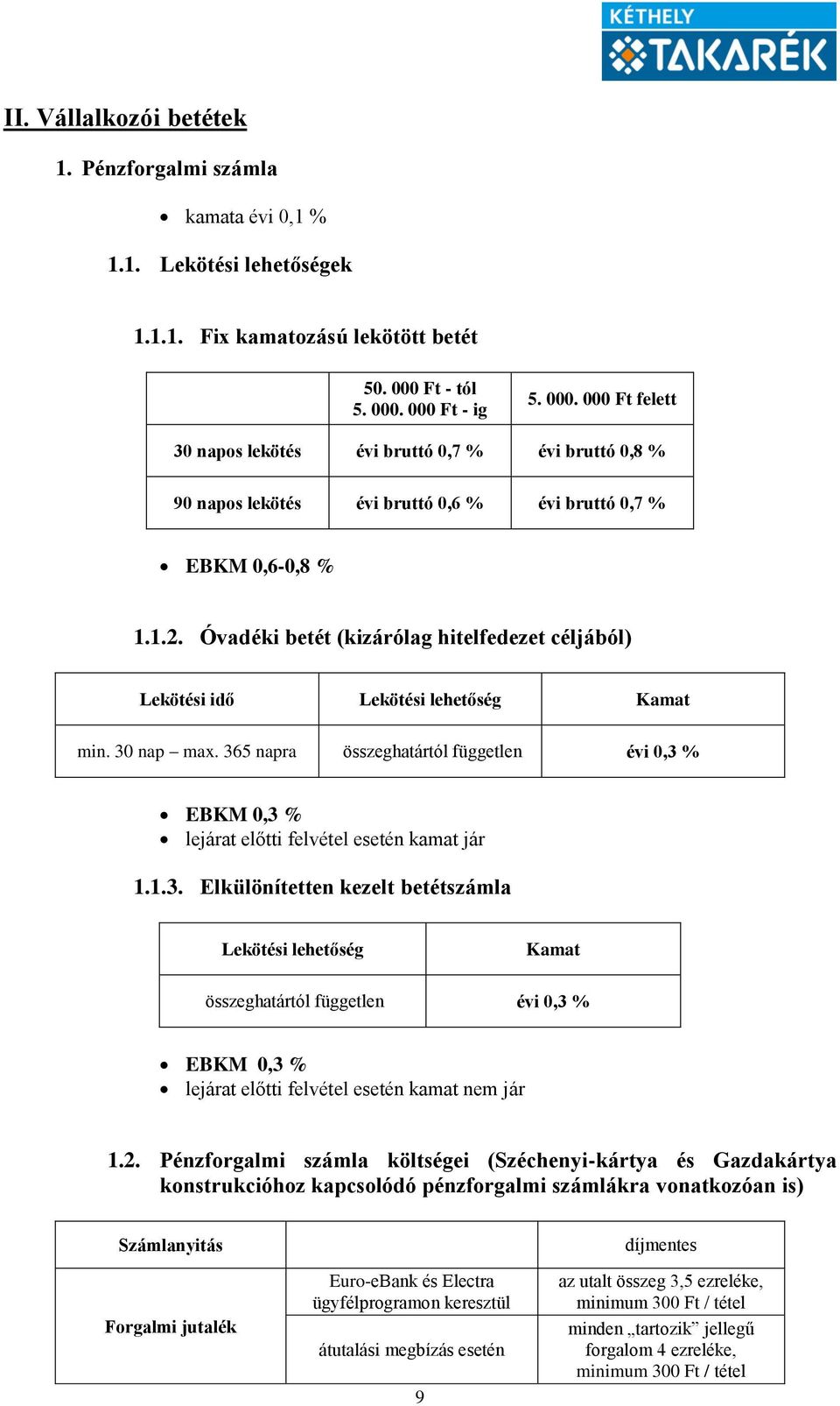 Óvadéki betét (kizárólag hitelfedezet céljából) Lekötési idő Lekötési lehetőség Kamat min. 30 nap max.