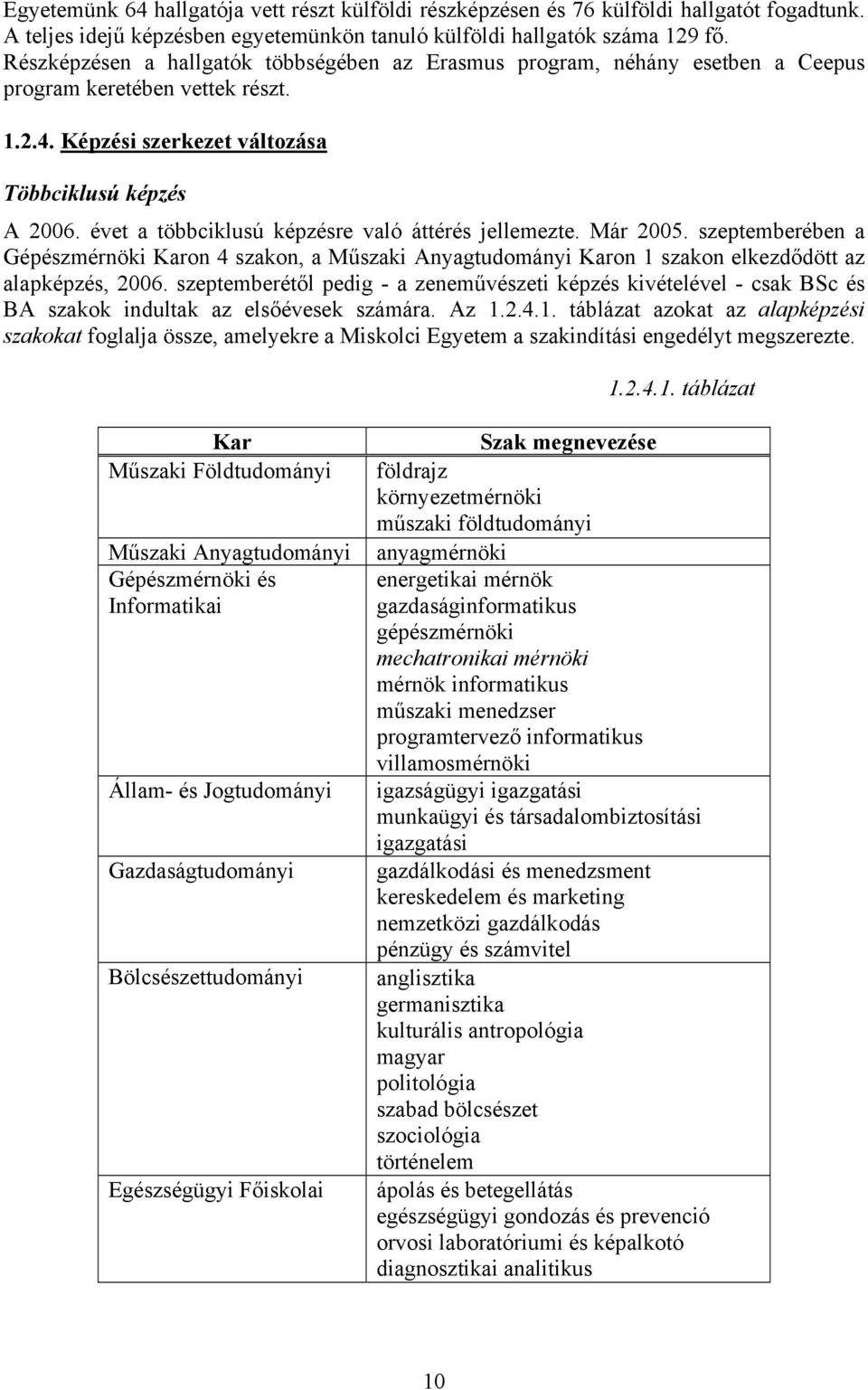 évet a többciklusú képzésre való áttérés jellemezte. Már 2005. szeptemberében a Gépészmérnöki Karon 4 szakon, a Műszaki Anyagtudományi Karon 1 szakon elkezdődött az alapképzés, 2006.