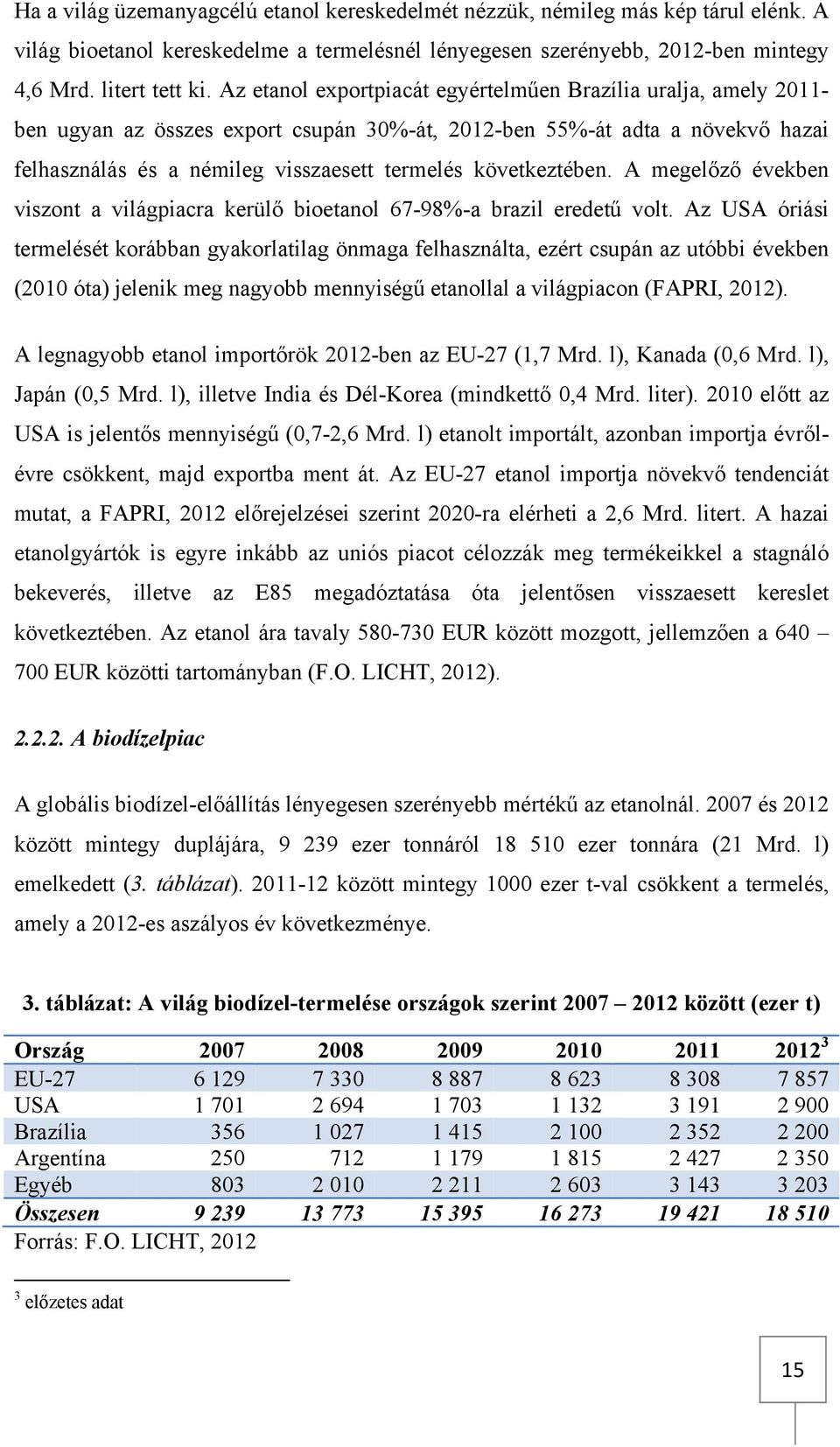 következtében. A megelőző években viszont a világpiacra kerülő bioetanol 67-98%-a brazil eredetű volt.