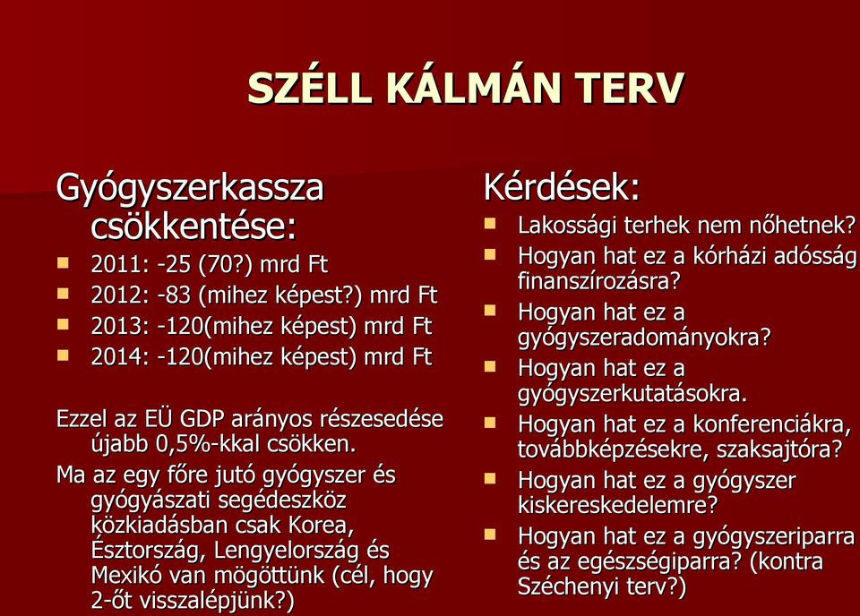 Ma az egy főre jutó gyógyszer és gyógyászati segédeszköz közkiadásban csak Korea, Észtország, Lengyelország és Mexikó van mögöttünk (cél, hogy 2-őt visszalépjünk?