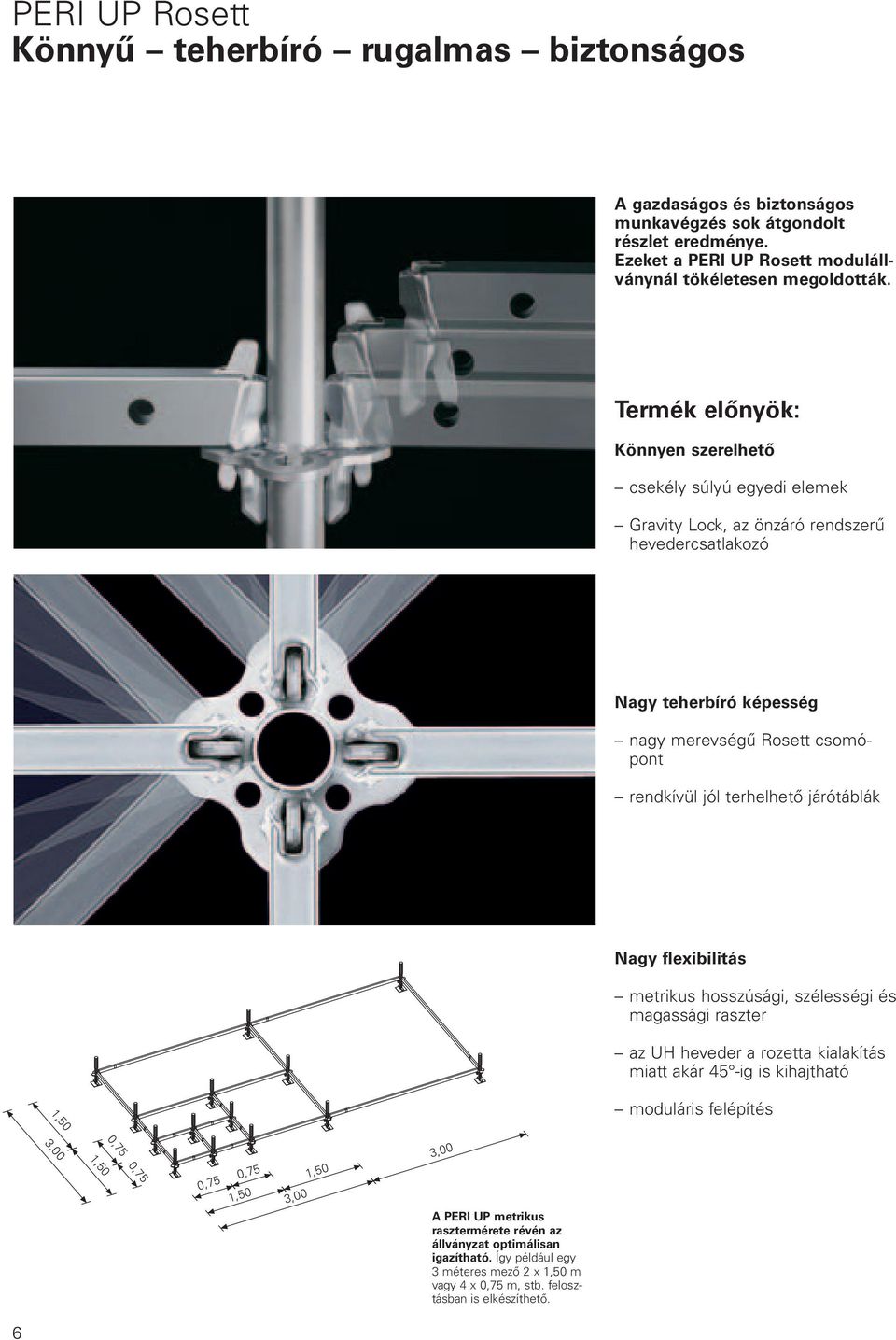 járótáblák Nagy flexibilitás metrikus hosszúsági, szélességi és magassági raszter az UH heveder a rozetta kialakítás miatt akár 45 -ig is kihajtható moduláris felépítés 1,50 1,50 3,00 0,75 0,75