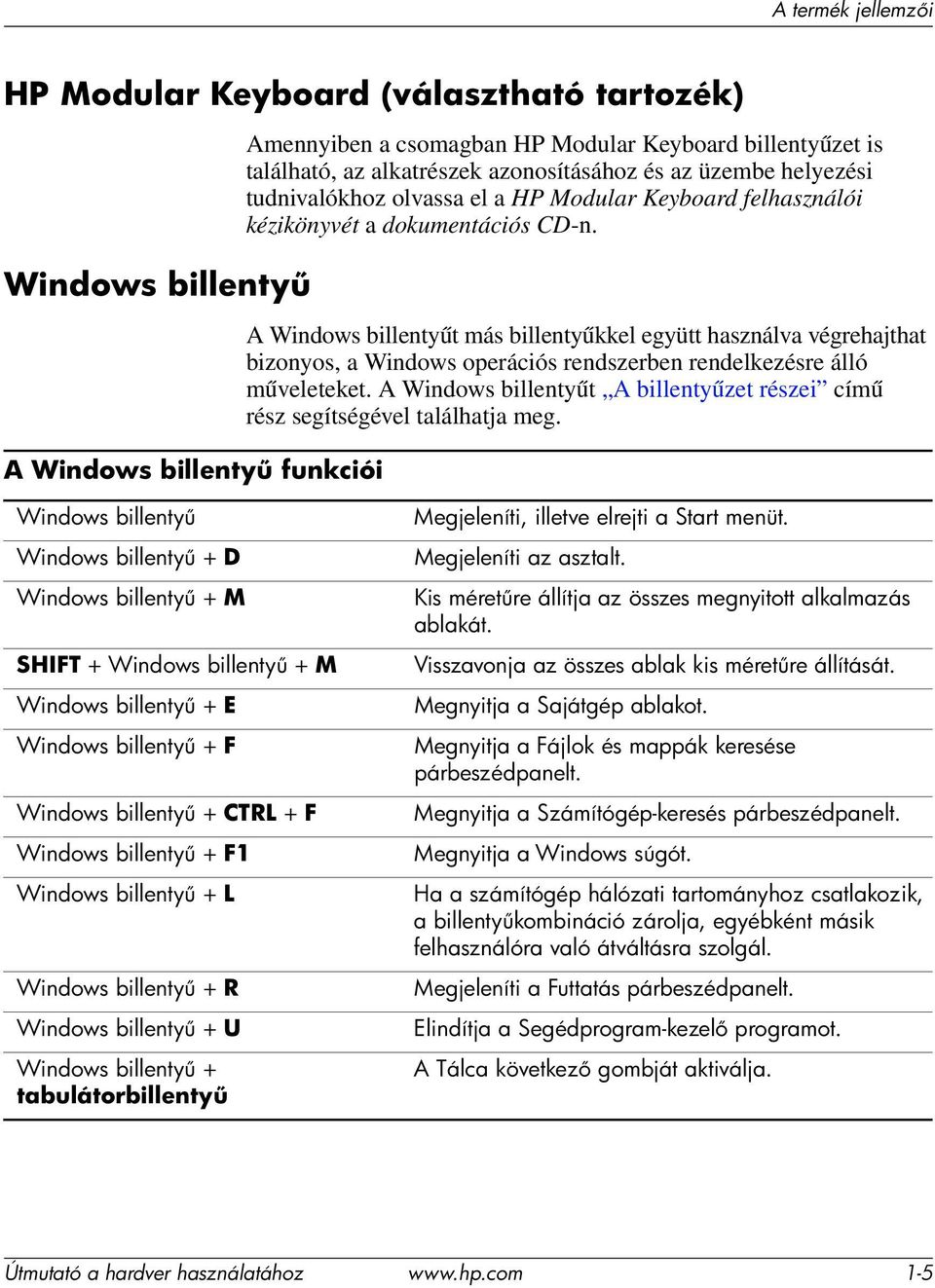 A Windows billentyűt más billentyűkkel együtt használva végrehajthat bizonyos, a Windows operációs rendszerben rendelkezésre álló műveleteket.