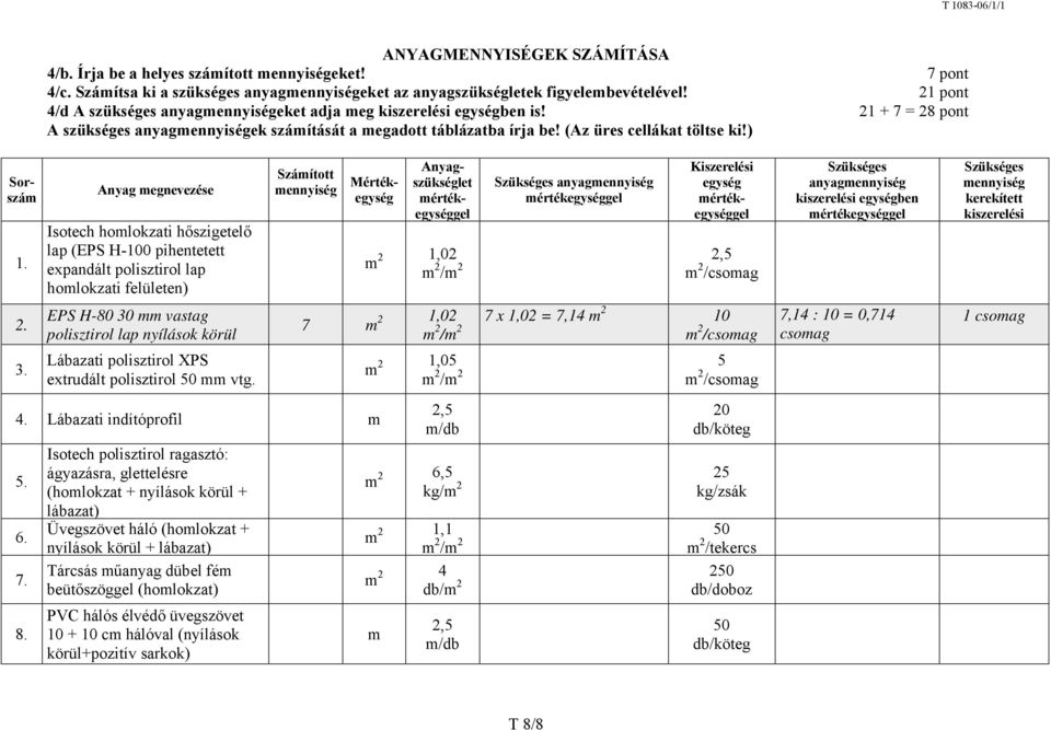 2. 3. Anyag megnevezése Isotech homlokzati hőszigetelő lap (EPS H-100 pihentetett expandált polisztirol lap homlokzati felületen) EPS H-80 30 mm vastag polisztirol lap nyílások körül Lábazati