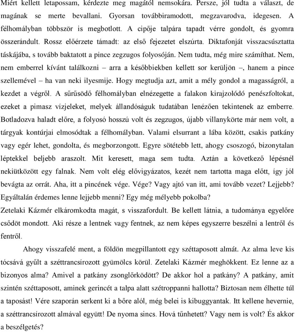 Diktafonját visszacsúsztatta táskájába, s tovább baktatott a pince zegzugos folyosóján. Nem tudta, még mire számíthat.