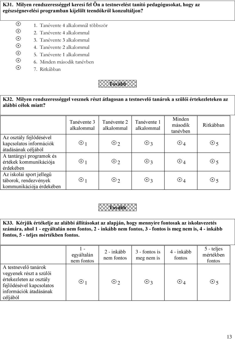 Milyen rendszerességgel vesznek részt átlagosan a testnevelő tanárok a szülői értekezleteken az alábbi célok miatt?