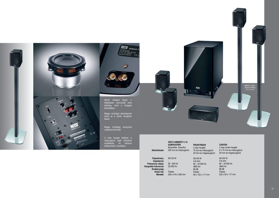 Magas minőségű alkotóelemek chassis components as seen on the centre speaker amint az a center hangfalon látszik Hochwertiges Anschlussterminal mit stabilen, vergoldeten Schraubklemmen/Highquality