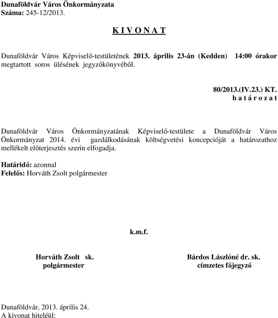 Dunaföldvár Város Önkormányzat 2014.